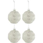 J-Line - Doos Van 4 Kerstballen Lijnen Glitter+parels Wit/zilver Glas ...