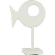 J-Line - Figuur Vis Op Voet Aluminium Wit Small - 10x21x30.5cm