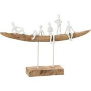 J-Line - Mensen Op Bank Hout Metaal Wit Naturel Small - 47x8x30.5cm
