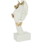 J-Line - Gezicht Vlinders Staander Poly Wit/goud - 26x16.5x54.5cm