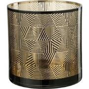 J-Line - Windlicht Driehoeken Strepen Glas Bruin Large - 24x24x24.5cm