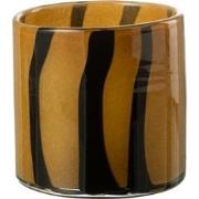J-Line - Windlicht Strepen Safari Glas Zwart/bruin Medium - 18.5x18.5x...