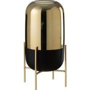 J-Line - Windlicht Op Voet Glas Zwart/goud Large - 18x18x37cm