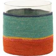 J-Line - Theelichthouder Rond+strepen Glass/zeegras Blauw/oranje - 20x...