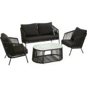 J-Line - Set Eli 4p Zetels+tafels+kussens Metaal/touw Zwart - 140x72.5...