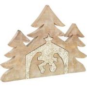 J-Line - Puzzel Kerststal Mango Hout Glitter L - 54x4x39.5cm