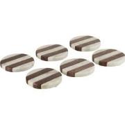 J-Line - S/6 Onderzetters Streep Marmer Wit/bruin - 10x10x1.5cm