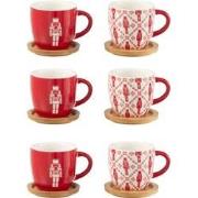 J-Line - Doos 6 Koffietassen + Schotels Bambou Notenkraker Cadeaudoos ...