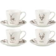 J-Line - Doos 4 Thetassen + Schotels Rendier Cadeaudoos Keramiek Wit/b...