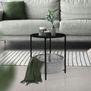 Bijzettafel rond Ø 46x51 cm Zwart metaal incl. dienblad en stoffen man...