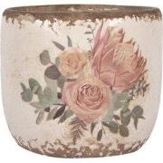 Clayre & Eef Bloempot Ø 11x10 cm Beige Keramiek Bloemen
