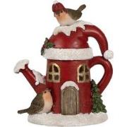 Clayre & Eef Decoratie Huis met LED Gieter 13x10x16 cm Rood Kunstleer ...