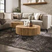 Hoyz Collection - Salontafel Wave Rond - Massief Mango Zandkleur - Set...