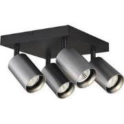Tabore 4L vierkante opbouwspot GU10 (excl) zwart + geborsteld staal