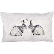 Clayre & Eef Kussenhoes  30x50 cm Wit Polyester Konijnen Sierkussenhoe...