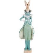 Clayre & Eef Beeld Konijn 14x10x44 cm Turquoise Polyresin Woonaccessoi...