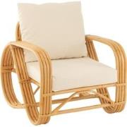 J-Line - Armstoel+kussen Rotan/textiel Naturel/wit - 77x83x74cm