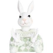 Clayre & Eef Decoratie Beeld Konijn 16 cm Wit Groen Kunststof