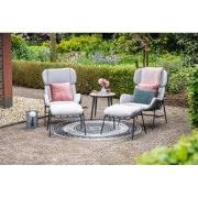 5-delige set - zwart - 2x loungestoel Livorno + voetenbank & tafeltje
