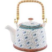 Clayre & Eef Theepot met Filter  700 ml Blauw Keramiek Rond Bloemen Th...