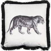 Clayre & Eef Sierkussen  45x45 cm Zwart Wit Synthetisch Vierkant Tijge...