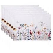 Clayre & Eef Placemats Set van 6  48x33 cm Wit Groen Katoen Rechthoek ...