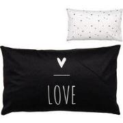 Clayre & Eef Kussenhoes 30x50 cm Zwart Wit Polyester Rechthoek LOVE
