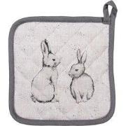 Clayre & Eef Pannenlap 20x20 cm Beige Grijs Katoen Vierkant Konijn