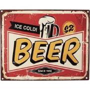 Clayre & Eef Tekstbord  25x20 cm Rood Geel Ijzer Ice cold Beer Wandbor...