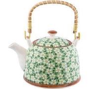 Clayre & Eef Theepot met Filter  700 ml Groen Keramiek Rond Bloemen Th...