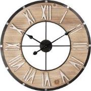 Clayre & Eef Wandklok  Ø 60 cm Bruin Hout Metaal Rond Muurklok
