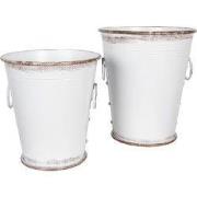 Clayre & Eef Decoratie Emmer Set van 2  Wit Metaal Decoratie Emmertjes