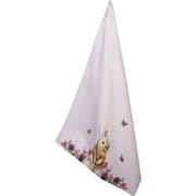 Clayre & Eef Theedoek  50x70 cm Wit Roze Katoen Rechthoek Konijn Bloem...
