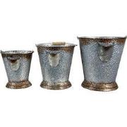 Clayre & Eef Decoratie Emmer Set van 3  Ø 26x28 cm Grijs Bruin Ijzer E...