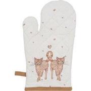 Clayre & Eef Kind Ovenwant  12x21 cm Beige Bruin Katoen Katten Ovenhan...