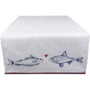 Clayre & Eef Tafelloper  50x140 cm Wit Blauw Katoen Rechthoek Vissen T...