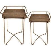 Clayre & Eef Bijzettafel Set van 2  38x38x53 cm Goudkleurig Metaal Vie...
