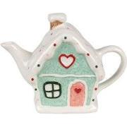 Clayre & Eef Theepot Gingerbread house 600 ml Wit Groen Keramiek Theek...