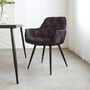 Chique Eetkamerstoel Velvet Antraciet Stof Audrey - Met Armleuningen