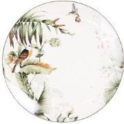 Clayre & Eef Dinerbord  Ø 26 cm Wit Groen Porselein Rond Vogels Eetbor...