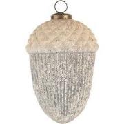 Clayre & Eef Kerstbal  Ø 10 cm Wit Grijs Glas Kerstboomversiering