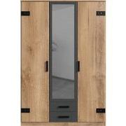 Kast met 2 deuren, eikenhouten decor, 1 spiegeldeur en 2 laden - H198 ...
