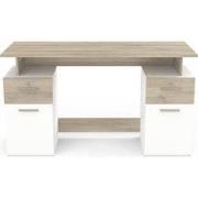 Dubbel Ladeblok Bureau, Hout en Wit Decor - L134,8 cm - Platon