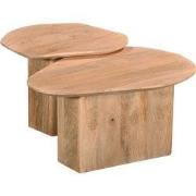 Salontafel Mangohout Naturel  - Set Van 2 - 70x60x35cm - Jinte