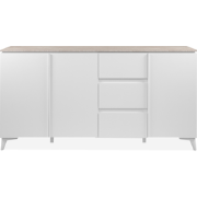 Dressoir met 3 deuren en 3 lades, decor travertin en wit, 177 cm  BERT...
