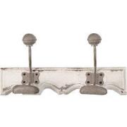 Clayre & Eef Wandkapstok 2 Haken 23x6x10 cm Wit Hout Metaal