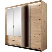 Meubella - Kledingkast Tasha - Eiken - Antraciet - 220 cm - Met spiege...