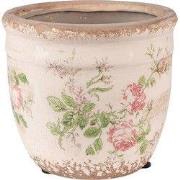 Clayre & Eef Bloempot  Ø 12x11 cm Roze Beige Keramiek Bloemen Bloempot...