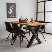 Industriële Eettafel Eikenhout X-poot Zwart Rover