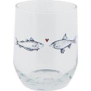 Clayre & Eef Waterglas Ø 7x9 cm / 300 ml Transparant Glas Vissen